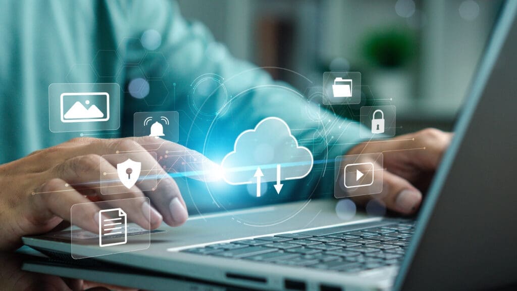 a businessman using cloud to back-up his files